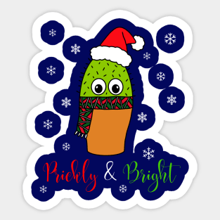 Prickly And Bright - Cute Cactus With Christmas Scarf Sticker